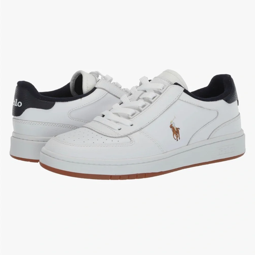 Polo Ralph Lauren Court white & blue Leather Low-Top Trainer Sz 14 Men Unisex